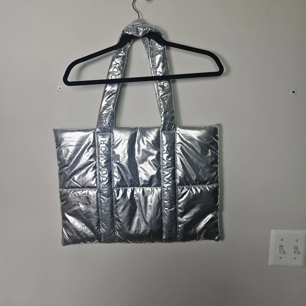 Bath &‎ Body Works Silver Puffer Tote Bag Black Friday 2024 Edition Logo Shiny
